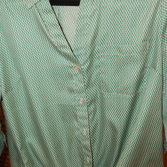 Ladies The Limited Button Front Blouse Top Shirt Size L Green/Cream Design - Picture 2 of 8